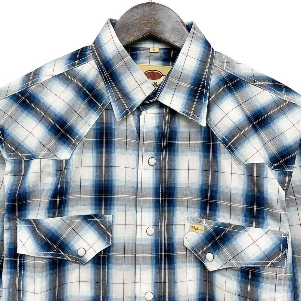 Larry Mahan Cowboy Collection NEW Mens S Pearl Snap Blue Plaid Western S/S Shirt